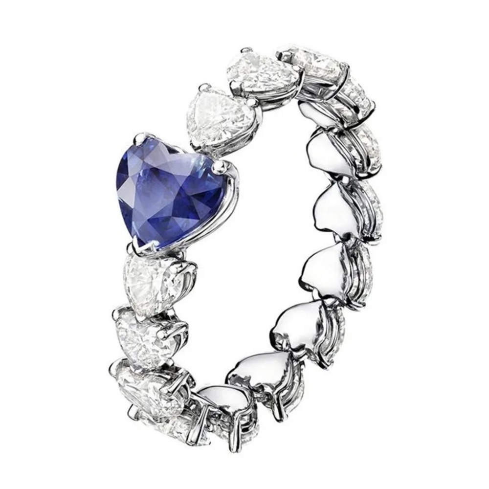 New Women’s 925 Silver Beautiful Romantic Hearts Sapphire Ring